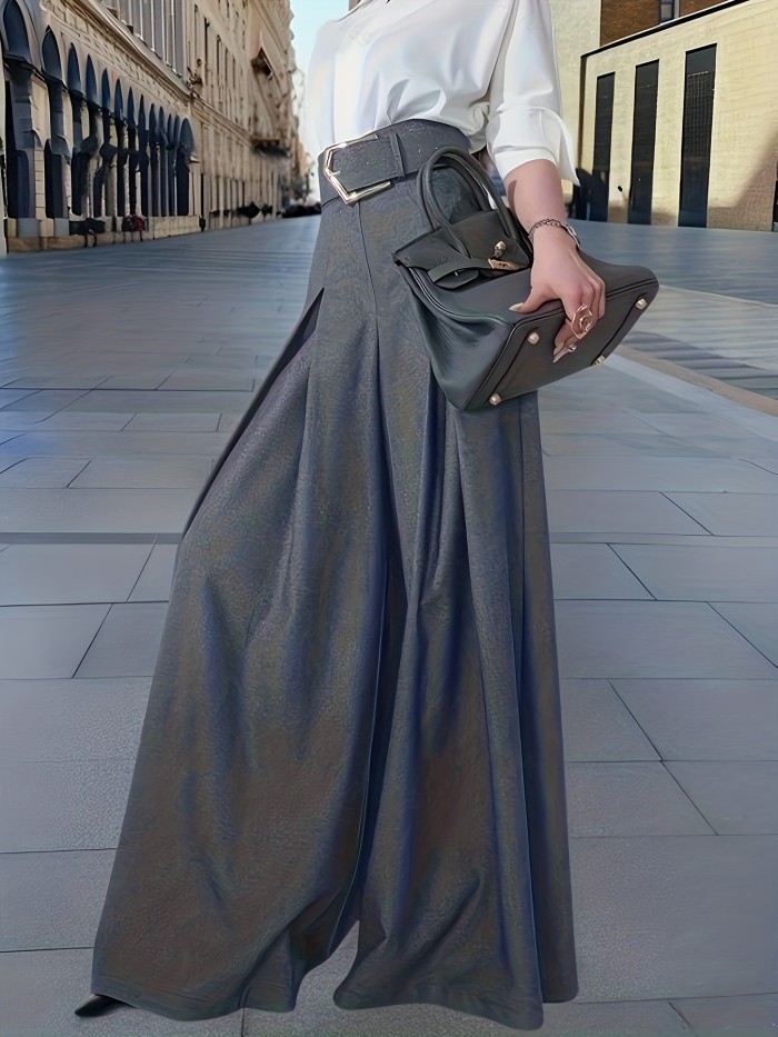 Waist Pleated Wide-Legs | Polyester Spandex Elegant Daily Commute Versatile Pants