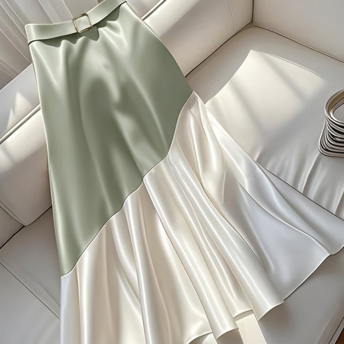 🌸Color Block Midi Skirt | Belted Elegant Summer Style