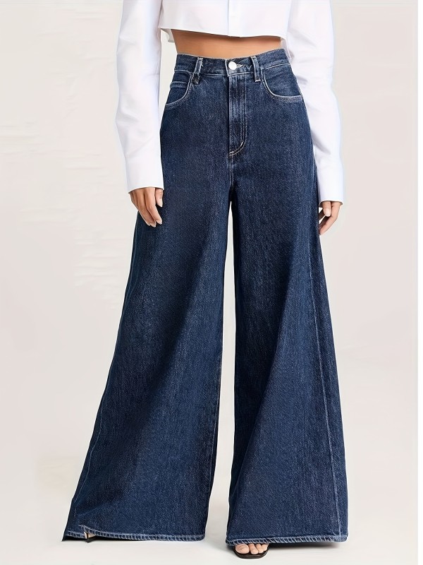 👖Women’s Elastic High-Waist Wide-Leg Jeans | Retro Washed Stretch Denim All-Season Casual Pants