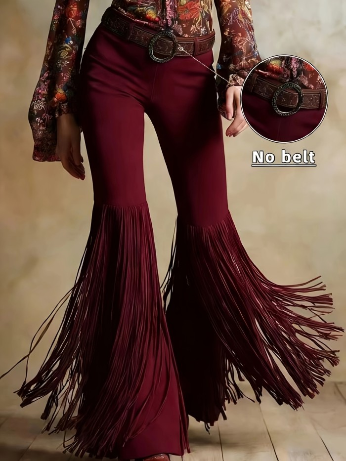 Fashion Vintage Western Flare Fringe Pants (Belt Not Included)