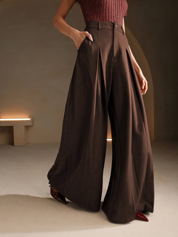 Women's Simple Elegant Solid Color Wide-Leg Pants