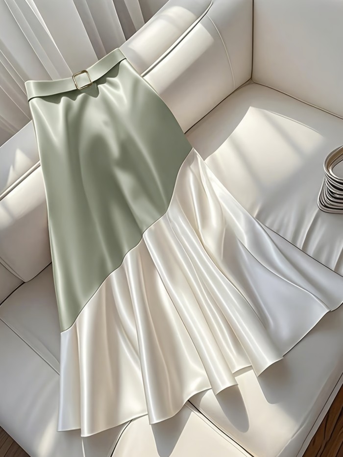 🌸Color Block Midi Skirt | Belted Elegant Summer Style