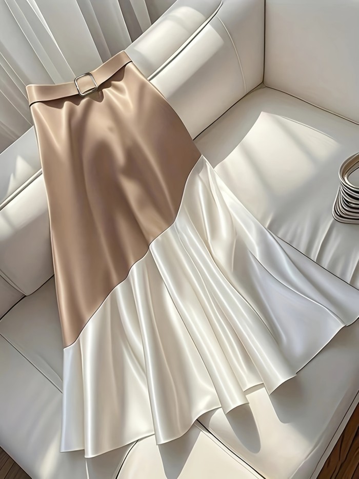 🌸Color Block Midi Skirt | Belted Elegant Summer Style