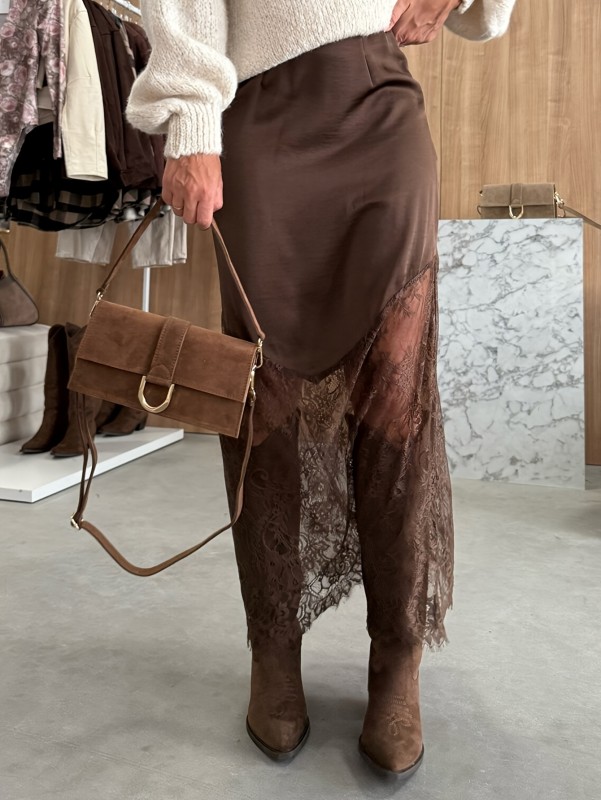 Sexy Lace Patchwork Midi Skirt for Women, 2026 Fall Winter High Waisted Bodycon Pencil Skirt