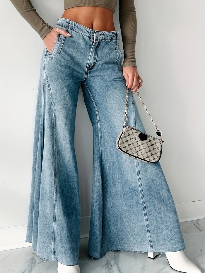 👖Women’s French Elegance High-Waist Wide-Leg Jeans | Stretch Drape All-Season Casual Commute Denim