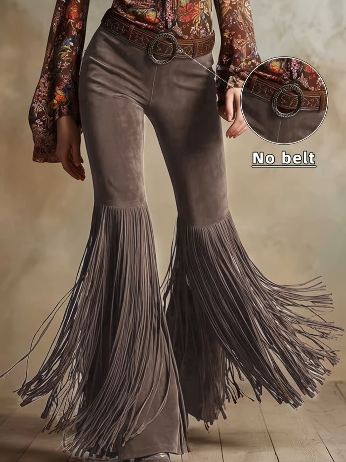Fashion Vintage Western Flare Fringe Pants (Belt Not Included)