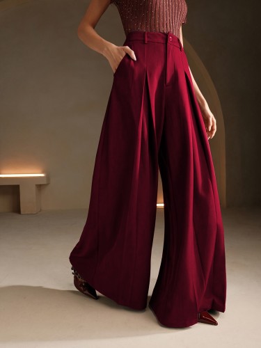 Women's Simple Elegant Solid Color Wide-Leg Pants