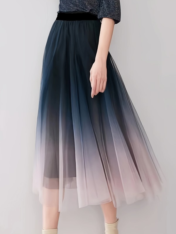 Gradient Color Double-layer Mesh Skirt