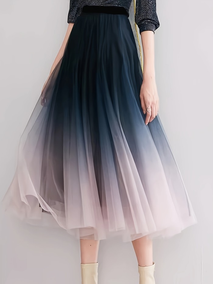 Gradient Color Double-layer Mesh Skirt