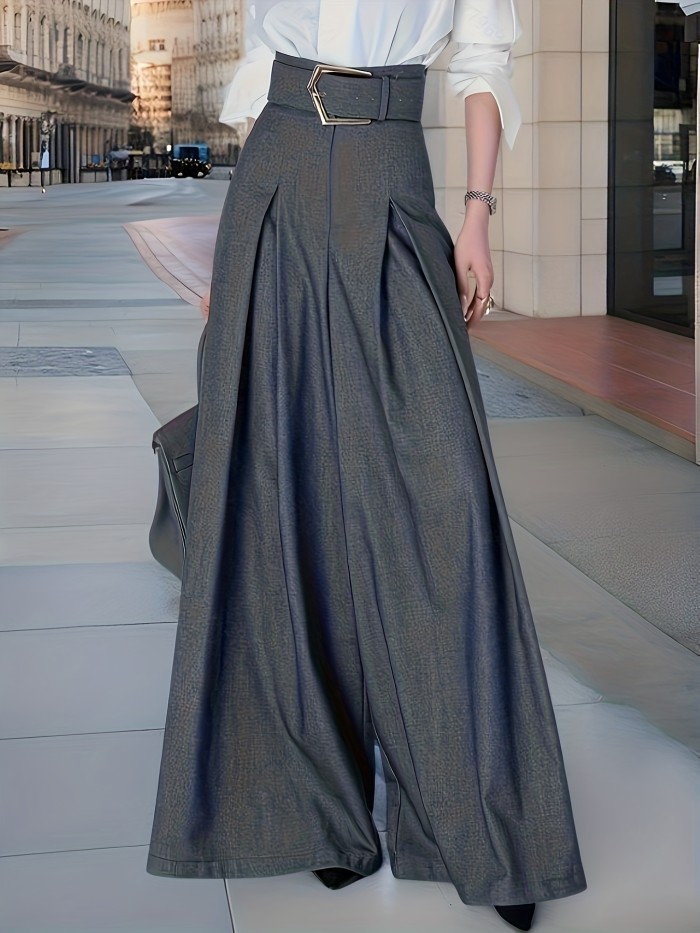 Waist Pleated Wide-Legs | Polyester Spandex Elegant Daily Commute Versatile Pants