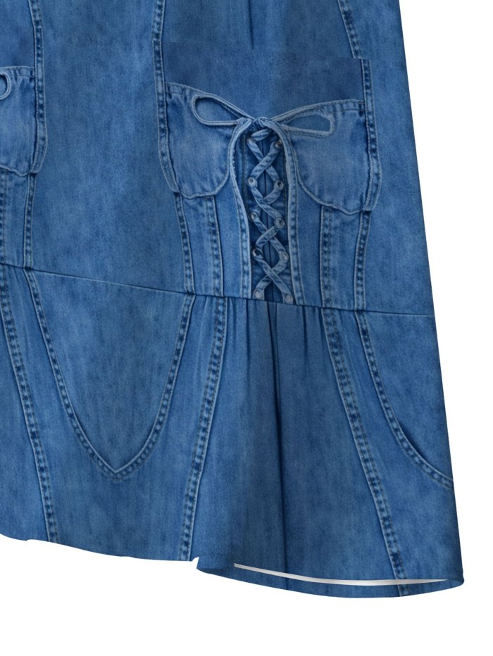 💙Blue Lace-Up Corset A-Line Skirt | Flowy Printed Spring Summer