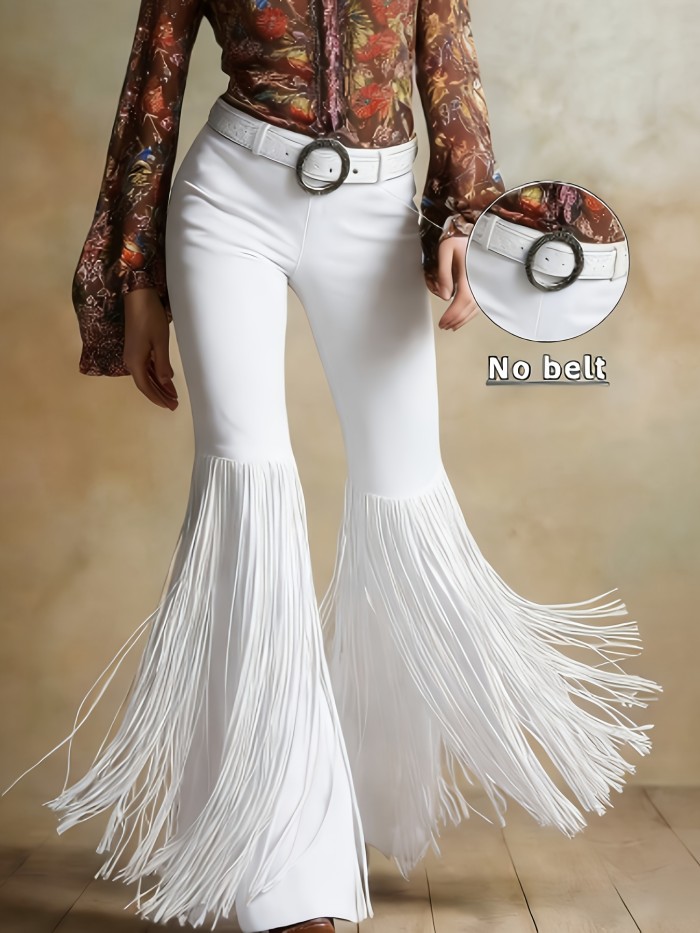 Fashion Vintage Western Flare Fringe Pants (Belt Not Included)
