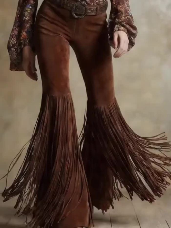 Fashion Vintage Western Flare Fringe Pants (Belt Not Included)