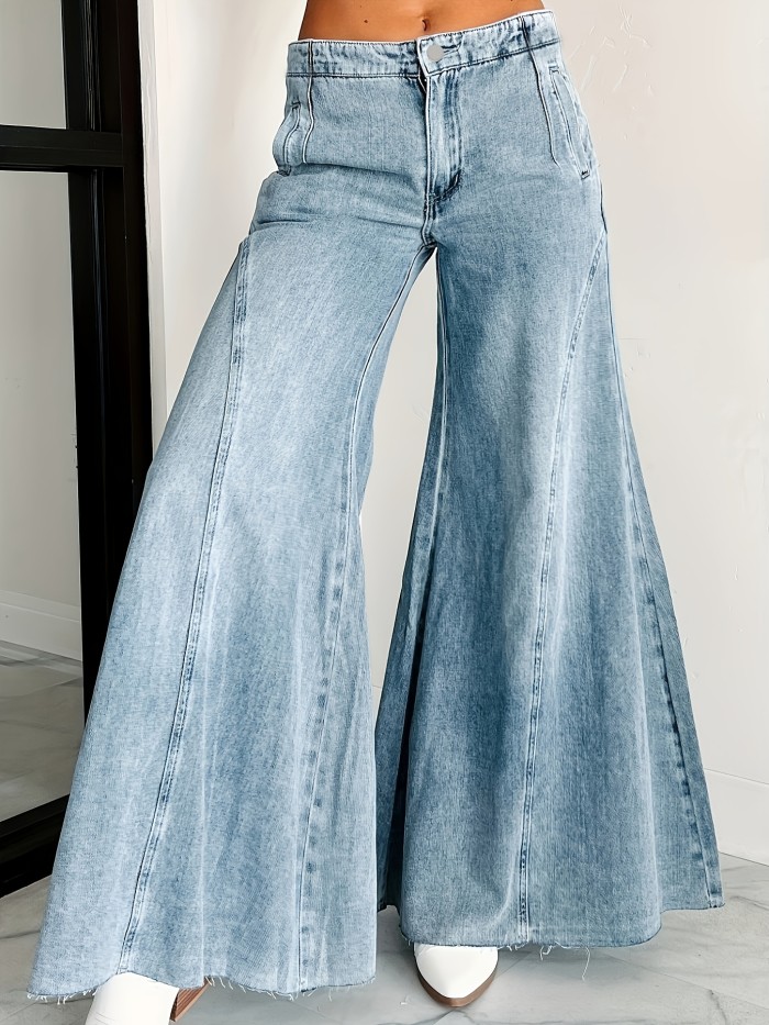 👖Women’s French Elegance High-Waist Wide-Leg Jeans | Stretch Drape All-Season Casual Commute Denim
