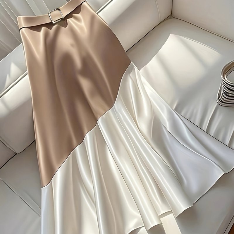 🌸Color Block Midi Skirt | Belted Elegant Summer Style
