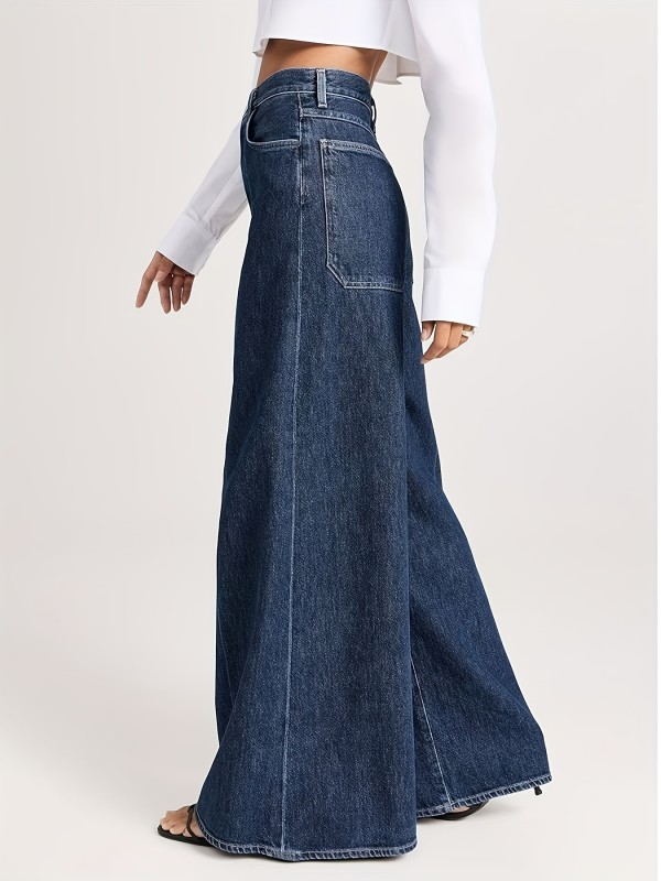 👖Women’s Elastic High-Waist Wide-Leg Jeans | Retro Washed Stretch Denim All-Season Casual Pants