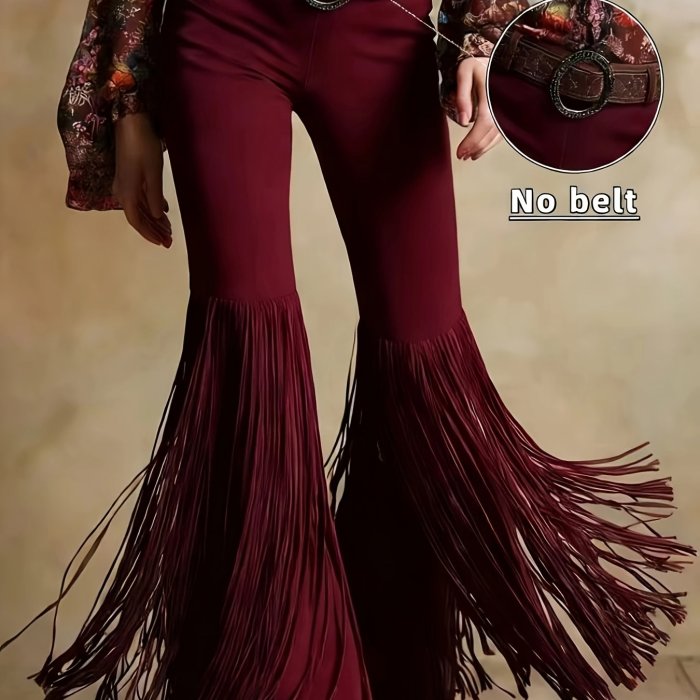 Fashion Vintage Western Flare Fringe Pants (Belt Not Included)