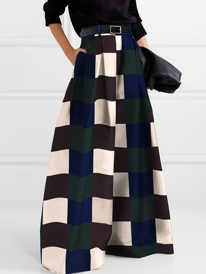 🧣Women’s High-Waist Plaid Pleated Wide-Leg Pants | Polyester Fall Winter Machine Washable Trousers