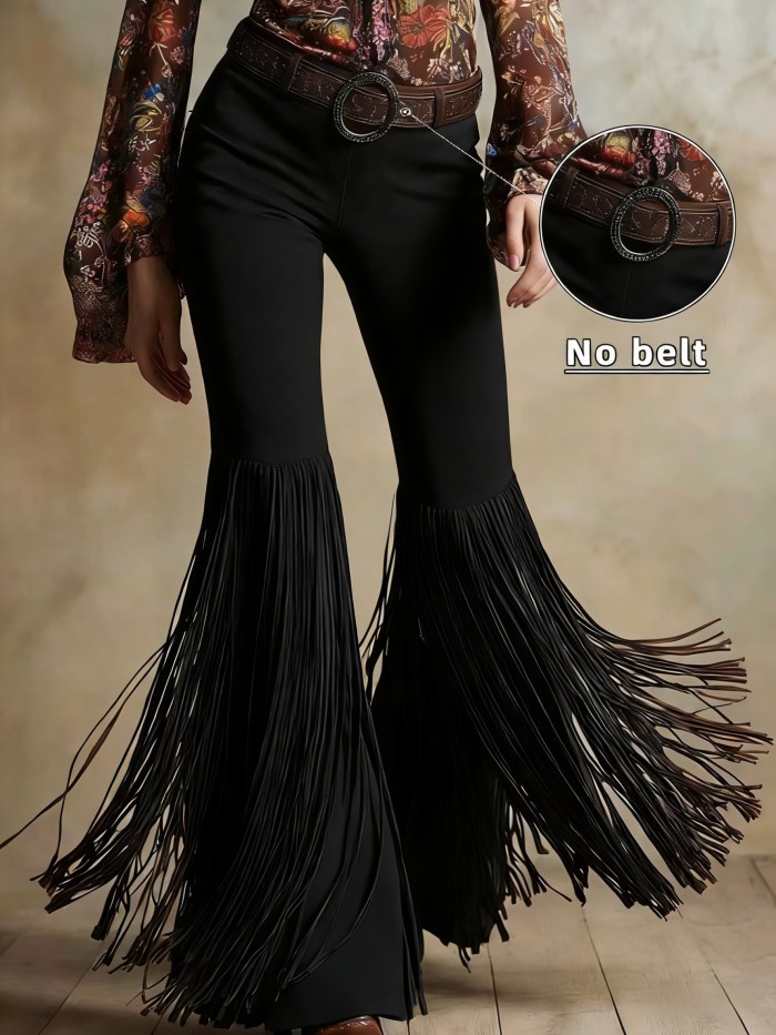 Fashion Vintage Western Flare Fringe Pants (Belt Not Included)