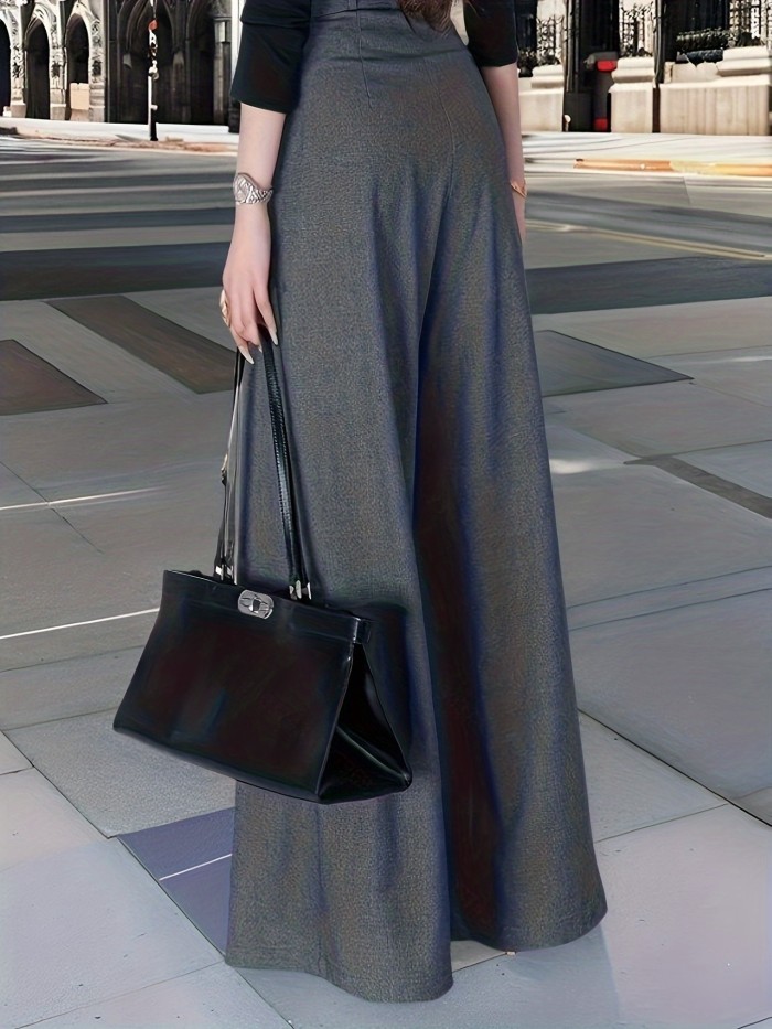 Waist Pleated Wide-Legs | Polyester Spandex Elegant Daily Commute Versatile Pants