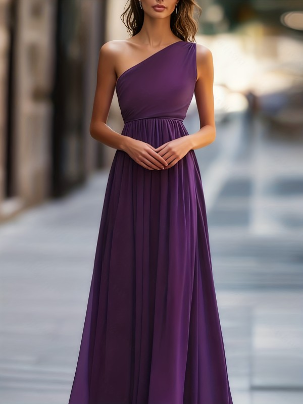 Elegant Women'S Long One-Shoulder Pleated Evening Jumpsuit for Parties