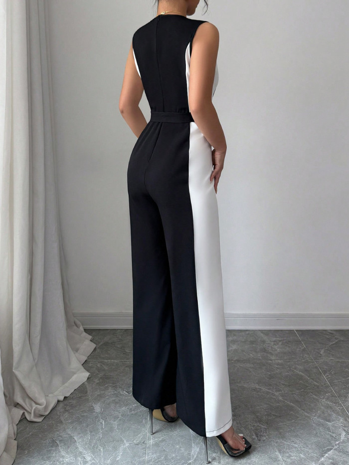 Women's Fashion High-End Commuter Color-Block Jumpsuit