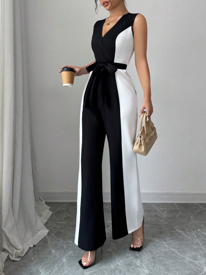 Women's Fashion High-End Commuter Color-Block Jumpsuit