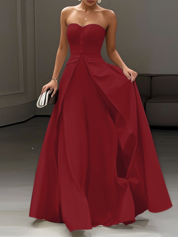 New Women's Solid Color Elegant Strapless Bodycon Maxi Dress