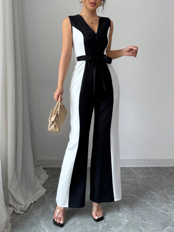 Women's Fashion High-End Commuter Color-Block Jumpsuit