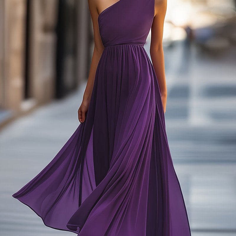 Elegant Women'S Long One-Shoulder Pleated Evening Jumpsuit for Parties