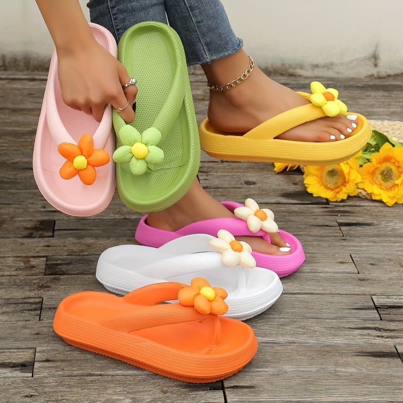 🌺Handmade Sunflower Plumeria Flip-Flops | Colorful Thick-Soled Vacation Travel Women’s Shoes