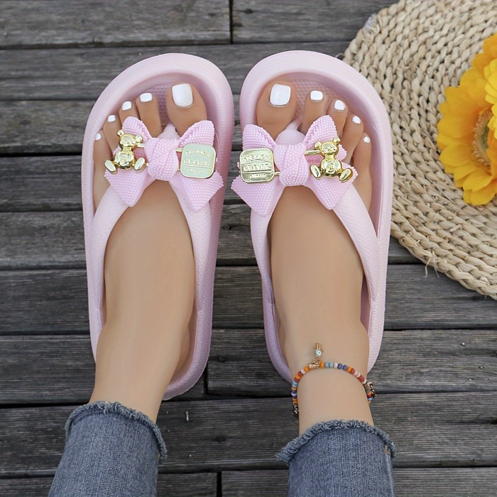 🎀Cartoon Bow Thong Sandals | Cute Vacation Beach Flip-Flops for Women