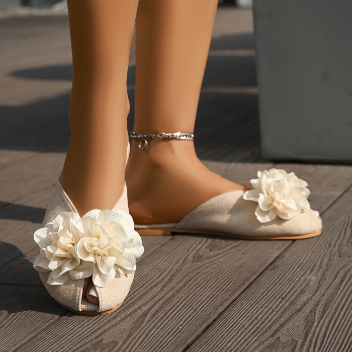 🌸Floral Open-Toe Loafer Slippers | Low Heel Cushioned Beach Wedding Casual Shoes