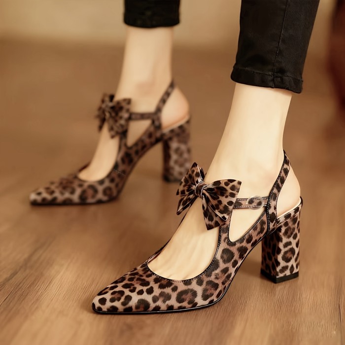 🐆Leopard Buckle Bow Pointed Heels | Back Open Thick Heel Fashion Women’s Shoes