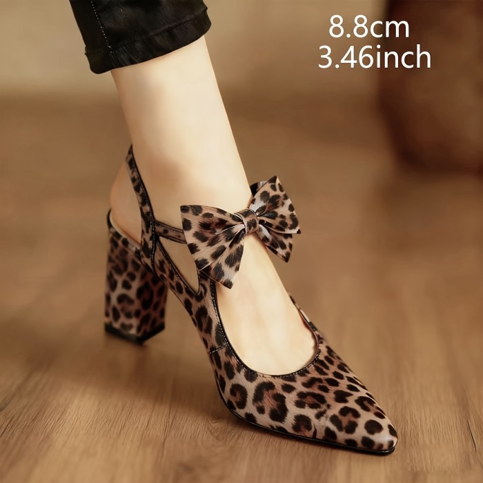 🐆Leopard Buckle Bow Pointed Heels | Back Open Thick Heel Fashion Women’s Shoes