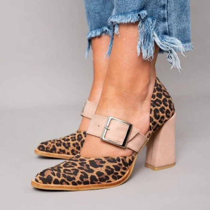 🐆2026 Spring Retro Leopard Mid-Heel Pumps | Pointed Toe Buckle Flannel Comfort Heels