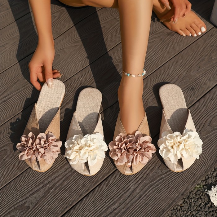 🌸Floral Open-Toe Loafer Slippers | Low Heel Cushioned Beach Wedding Casual Shoes