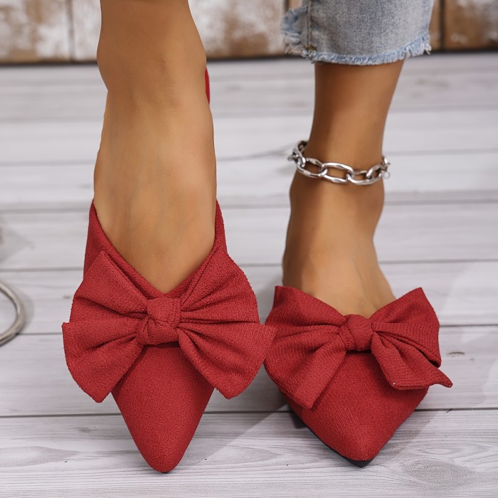Stylish Pointed Half-Slippers with a Comfortable Flat Design And Bow., Women Shoes