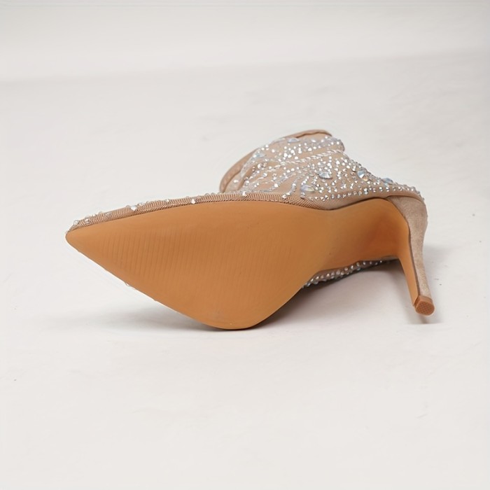 💎Roman-Style Rhinestone Stiletto Ankle Boots | Sexy Ultra-High Heel Mid-Calf Runway Nightclub Shoes