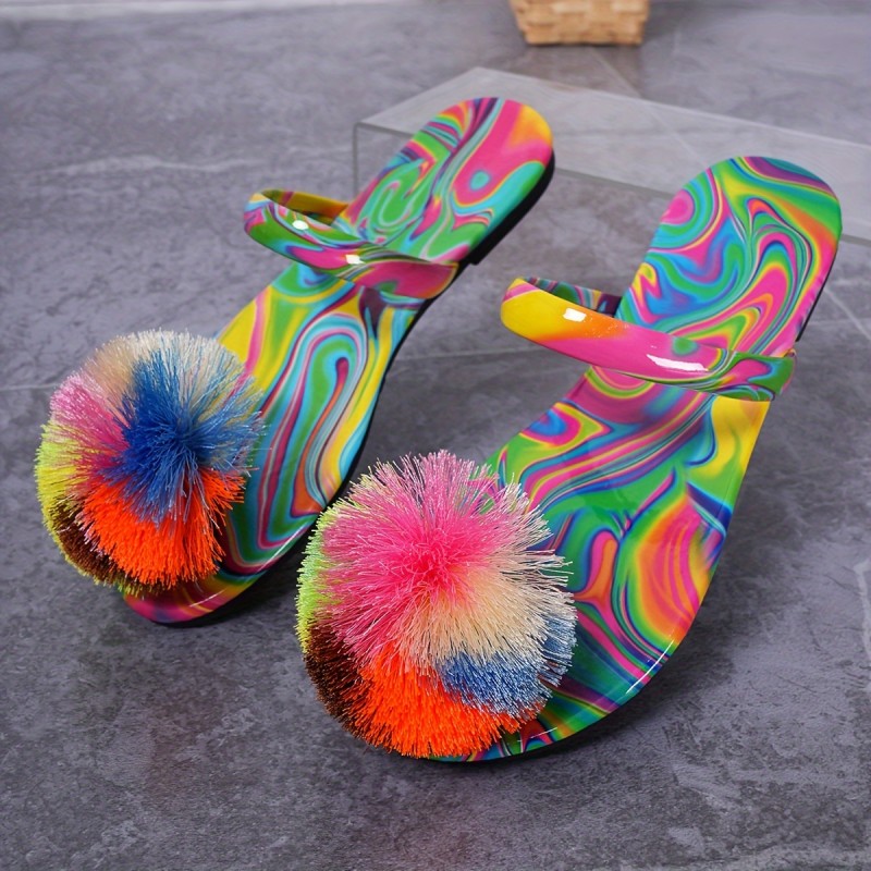 Women's Fashion Flat Slippers with Colorful Large Flower Design, Women Shoes
