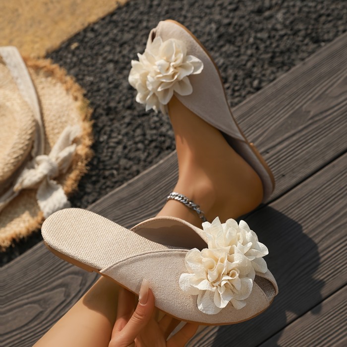 🌸Floral Open-Toe Loafer Slippers | Low Heel Cushioned Beach Wedding Casual Shoes