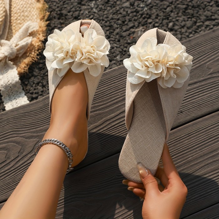 🌸Floral Open-Toe Loafer Slippers | Low Heel Cushioned Beach Wedding Casual Shoes