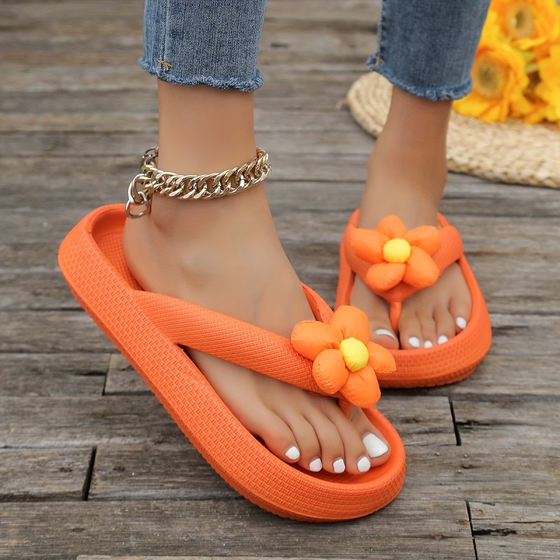 🌺Handmade Sunflower Plumeria Flip-Flops | Colorful Thick-Soled Vacation Travel Women’s Shoes