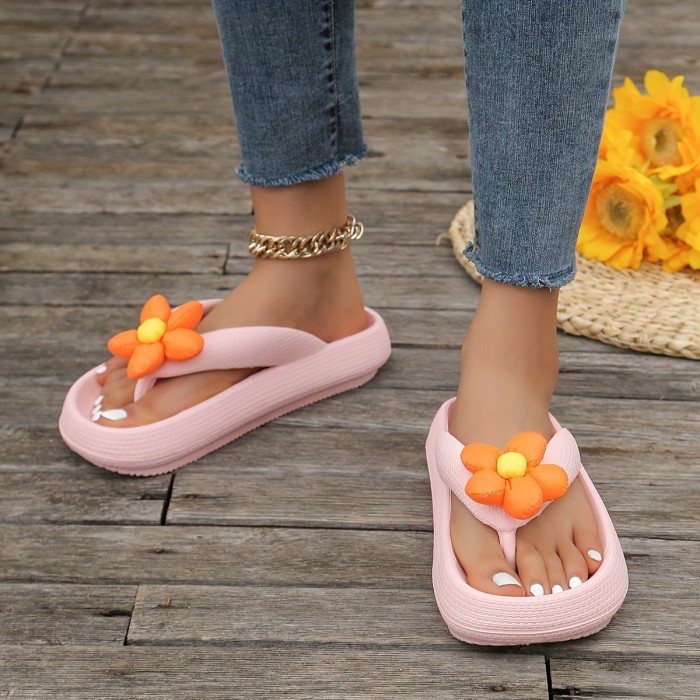 🌺Handmade Sunflower Plumeria Flip-Flops | Colorful Thick-Soled Vacation Travel Women’s Shoes