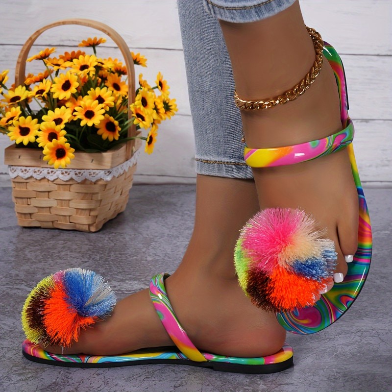 Women's Fashion Flat Slippers with Colorful Large Flower Design, Women Shoes