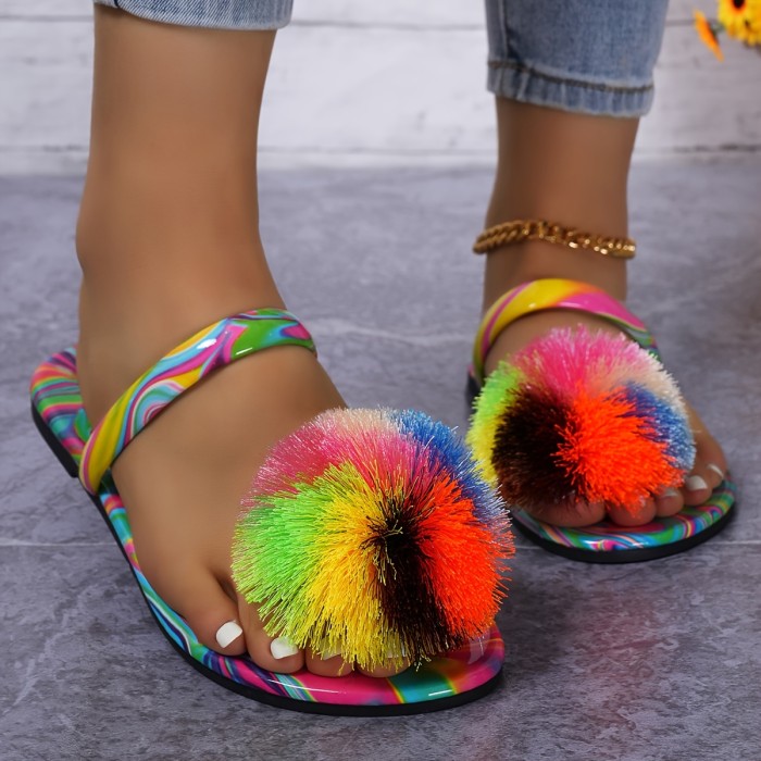 Women's Fashion Flat Slippers with Colorful Large Flower Design, Women Shoes