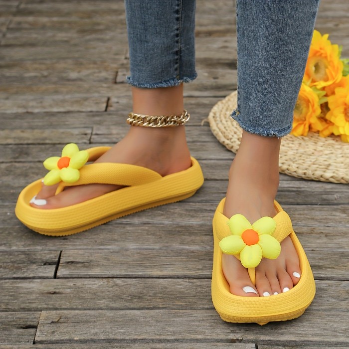 🌺Handmade Sunflower Plumeria Flip-Flops | Colorful Thick-Soled Vacation Travel Women’s Shoes