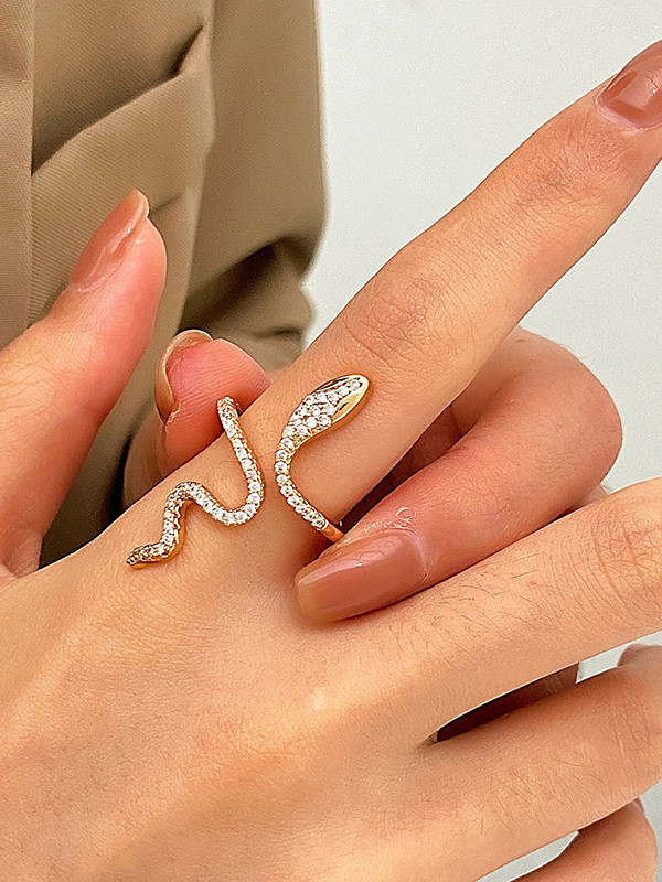 Solid Color Snake Shape Rhinestone Rings Accessories