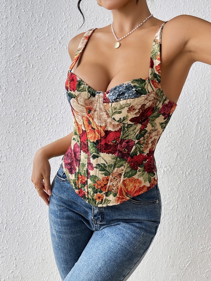 🎨Vintage Oil Painting Fishbone Camisole | Drawstring Fitted Elegant Top