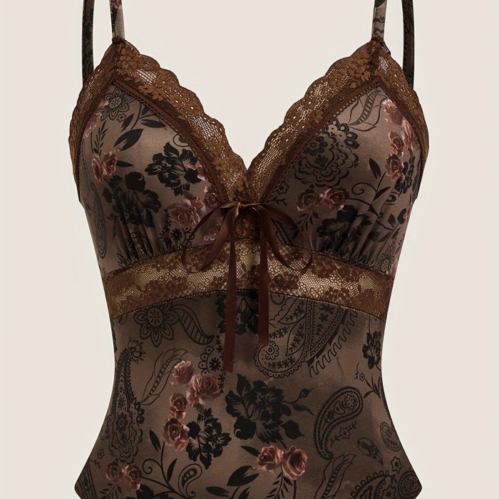 Women's Paisley Pattern and Tassel Detail Lace Trim Camisole